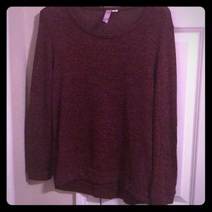 Burgundy L/S sweater w/ gold sequin elbow patches